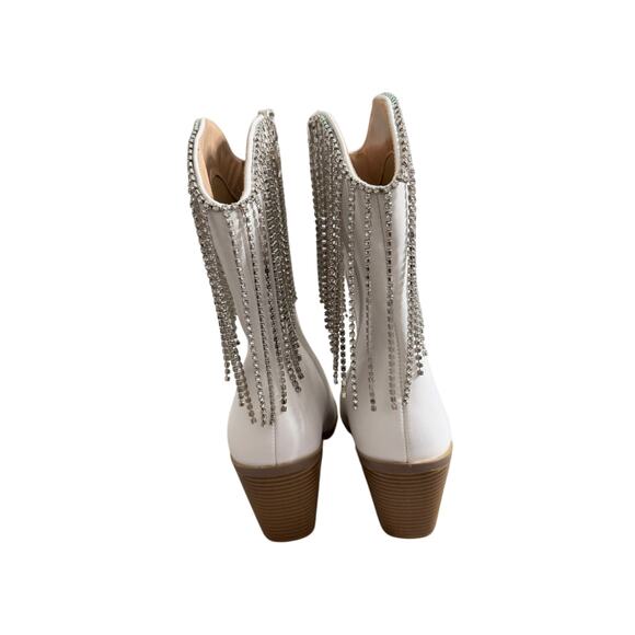 Berness‎ Cow Girl Boots Size 5.5 Pointed Toe Block Heel Rhinestone Fringe - Picture 5 of 11